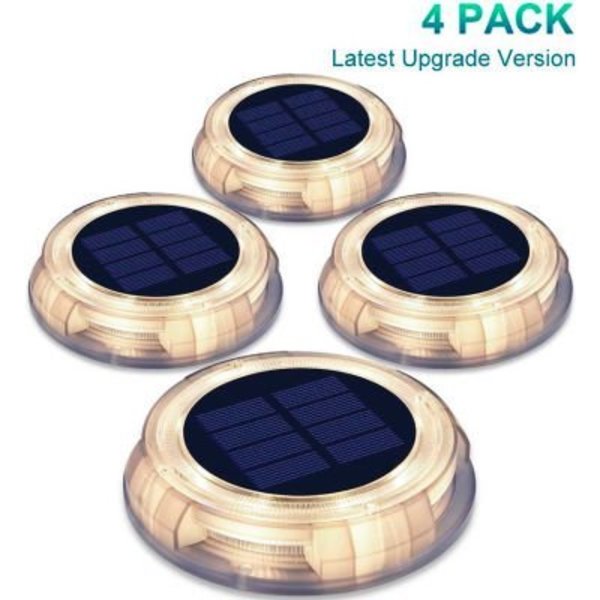 E E Systems Group eLEDing® Solar Powered Round Garden Decoration Dusk to Dawn Light, Warm White LED, Pack of 4 EE801WLW4-W